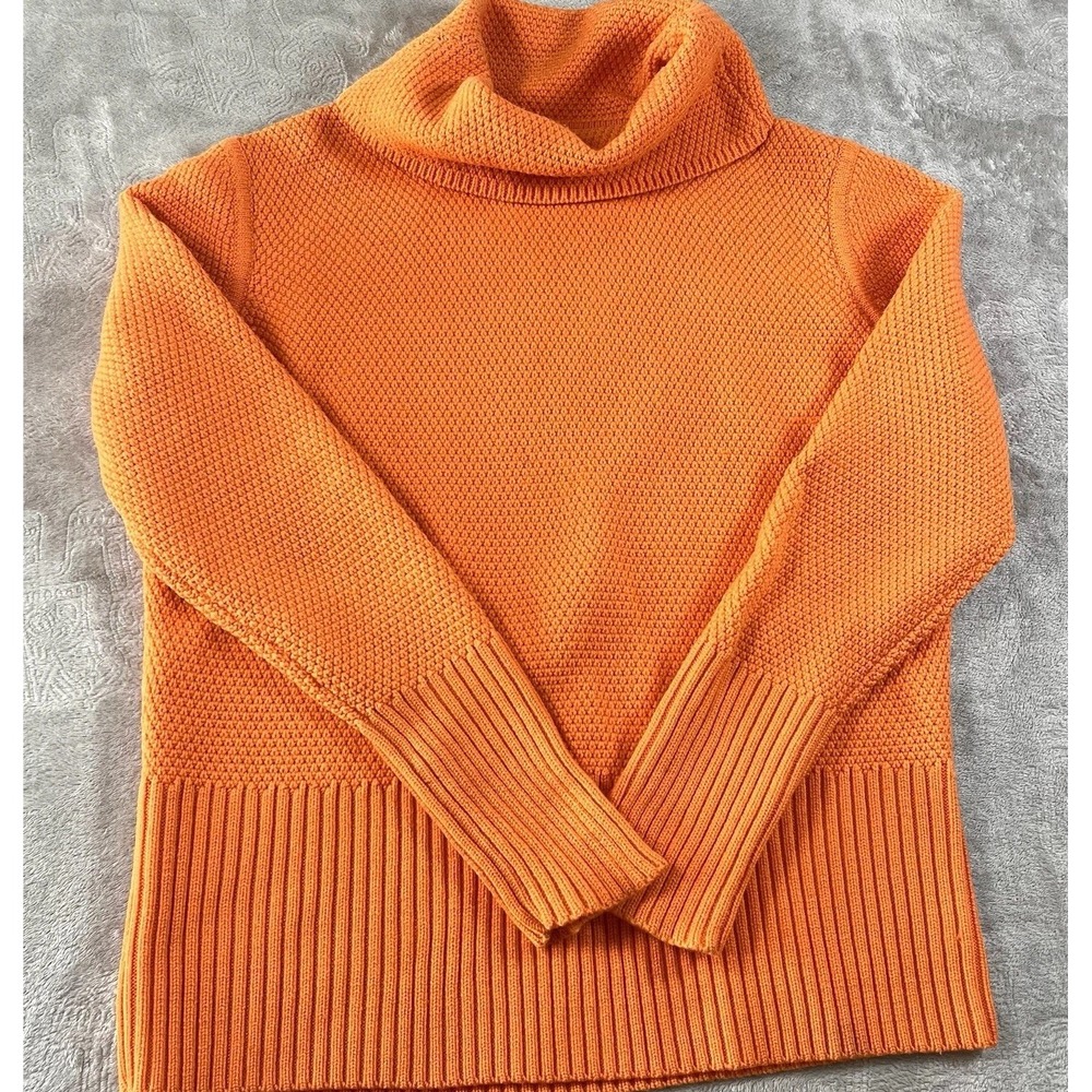 Women's Chunky knit Pure Virgin Wool Turtleneck Orange Women's 12 Lagenlook